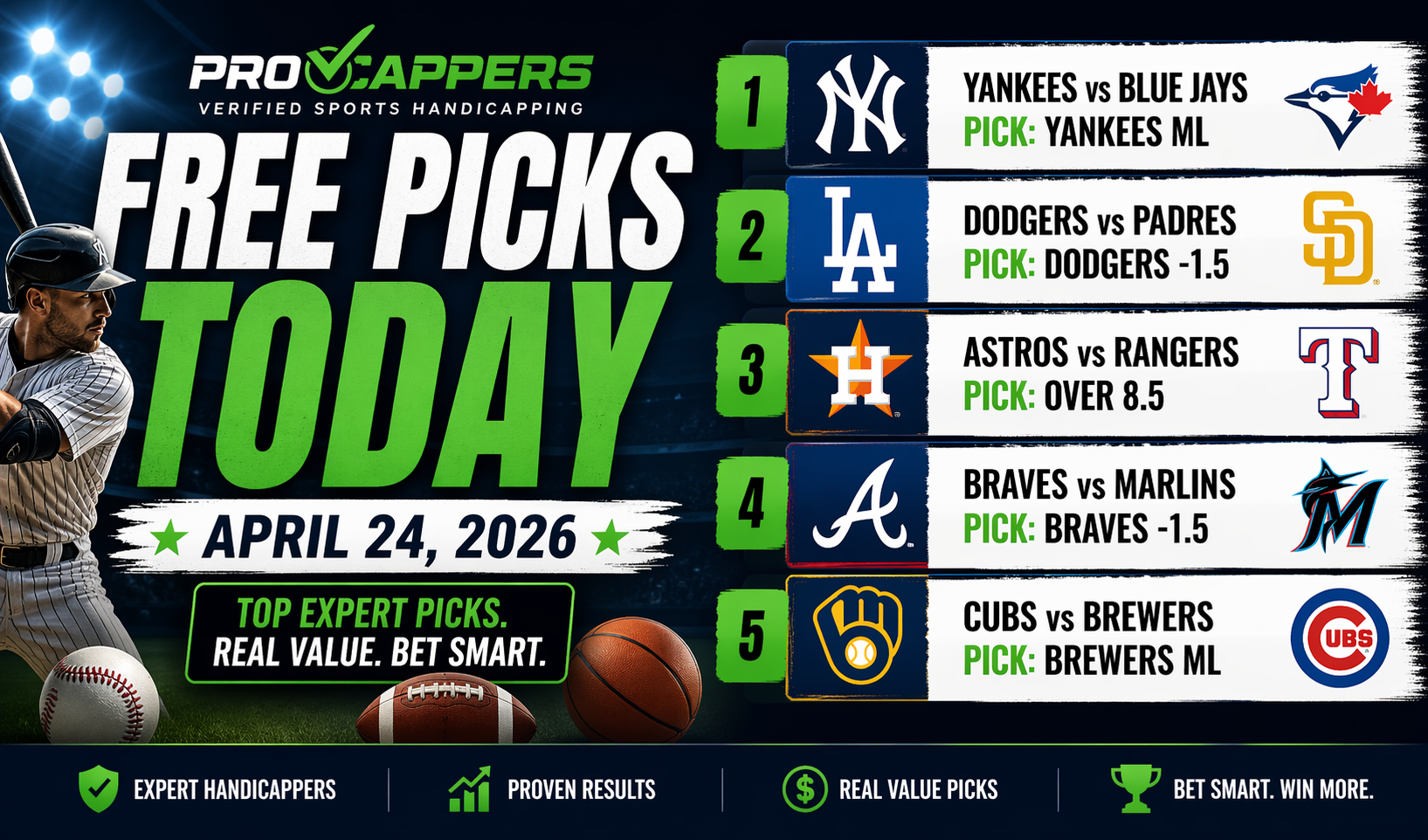 FREE PICKS TODAY!  April 24, 2026 | Top 5 Best Bets to Watch