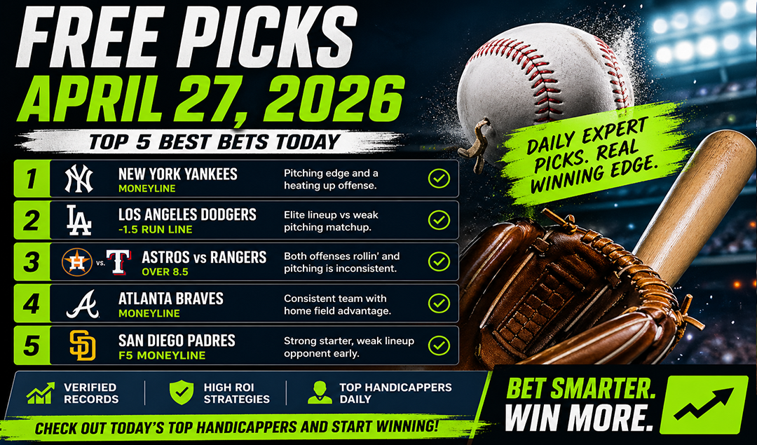 Free Picks Today, April 27, 2026, Top 5 Best Bets You Need to Lock In Now