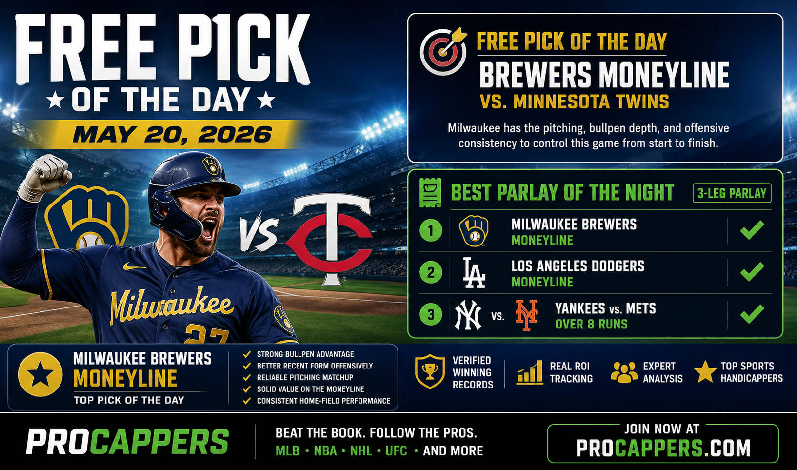 Free Pick of the Day for May 20, 2026: MLB Best Bet + Winning Parlay