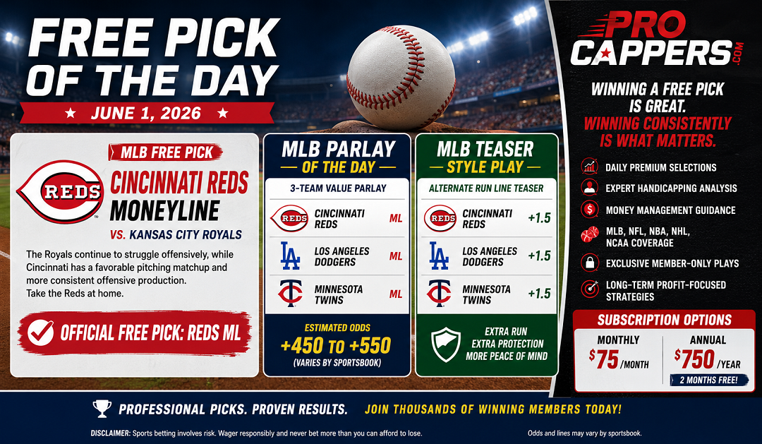 Free Pick of the Day June 1, 2026 | MLB Best Bet, Parlay & Teaser | Pro Cappers