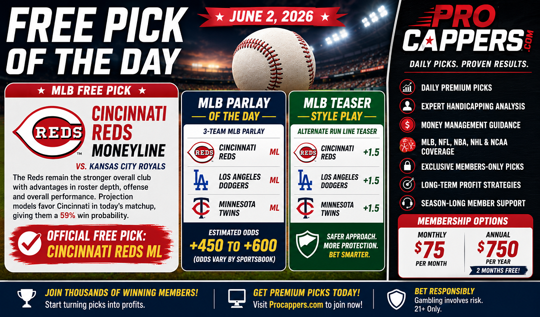 Free Pick of the Day June 2, 2026 | MLB Best Bet, Parlay & Teaser | Pro Cappers
