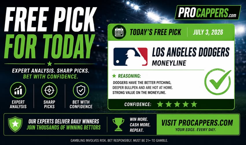 Free Sports Picks Today, July 3, 2026 Best Bets, Parlay, Longshot and Expert Predictions from ProCappers