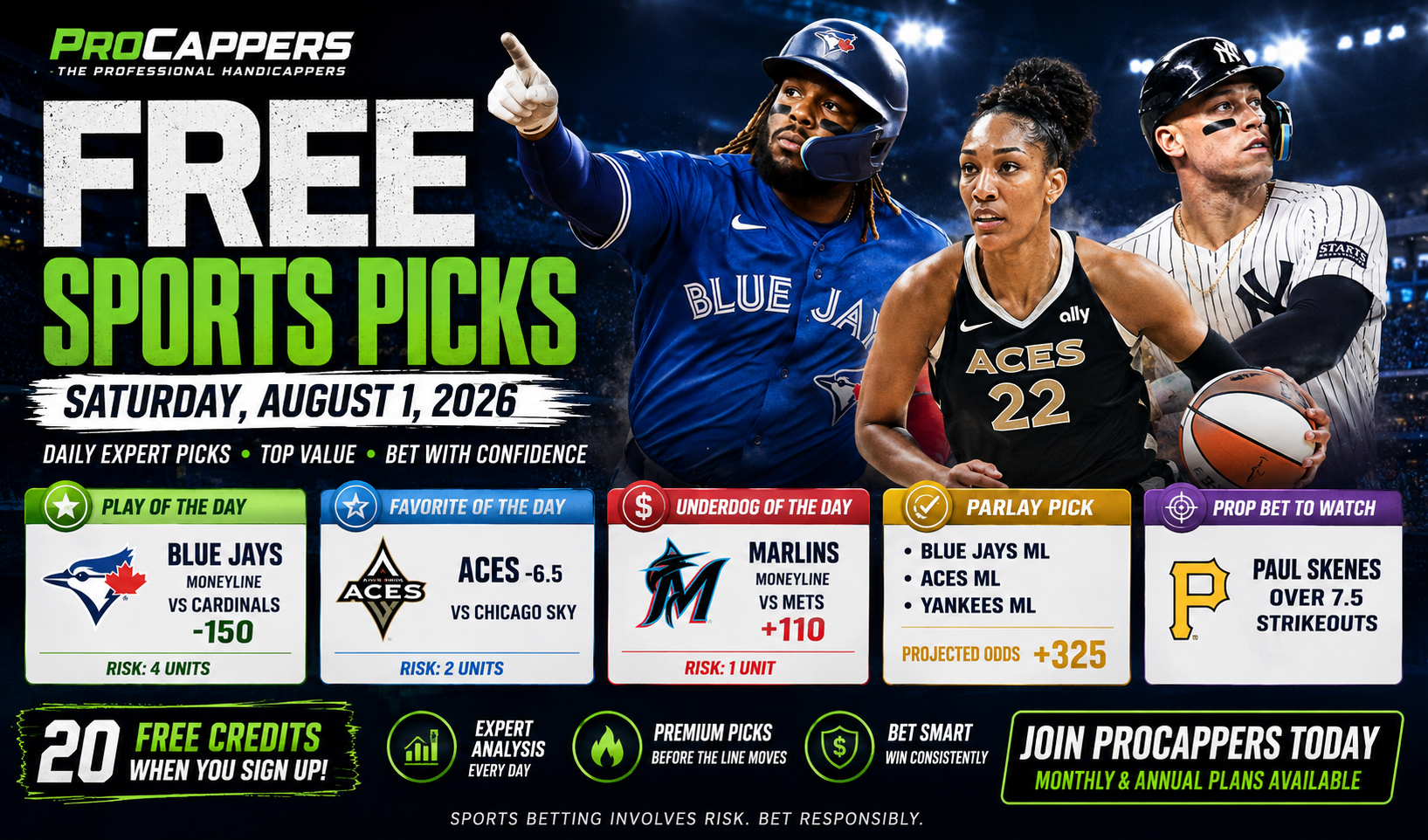 Free Sports Picks Today: MLB Best Bet, Parlay & Value Plays for August 1, 2026