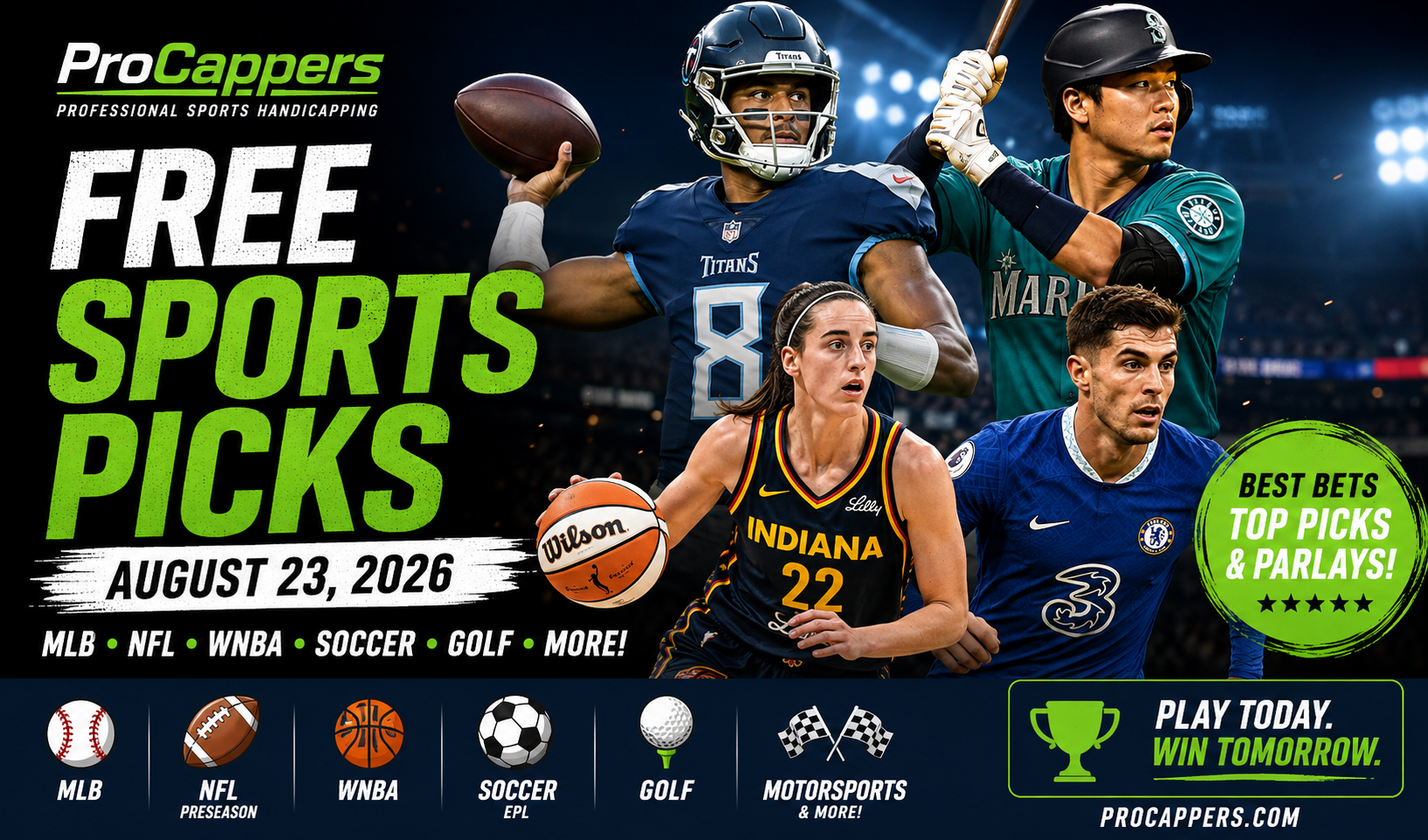 Free Sports Picks for Sunday, August 23, 2026 — MLB, NFL, WNBA, Soccer & More