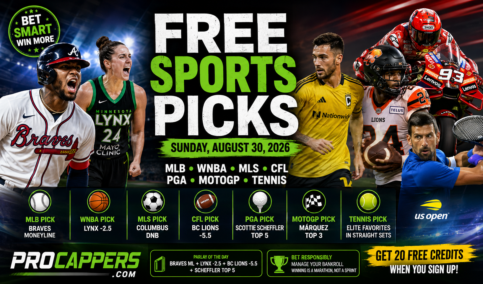 Free Sports Picks for Sunday, August 30, 2026